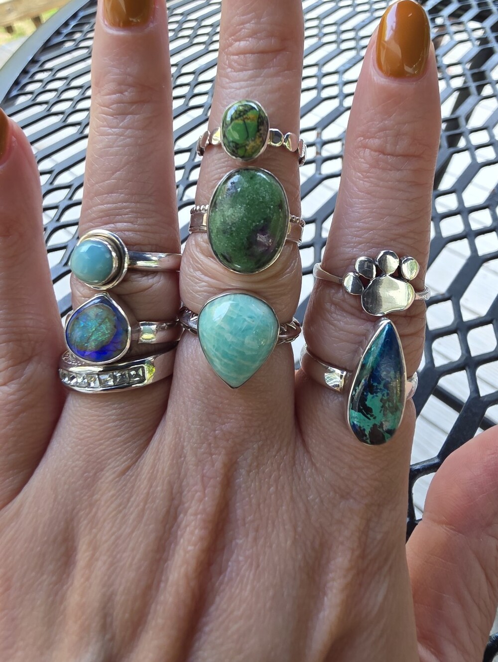 Multi-Stone Plated Statement Ring Lot Bundle Estate in Teal, Turquoise & Green - Picture 4 of 12